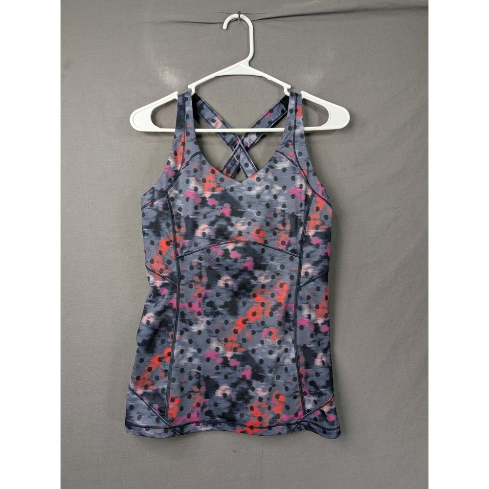 Lululemon Athletica Womens Polka Dot Strappy Back Tank Top Gray Pink Size‎ 8